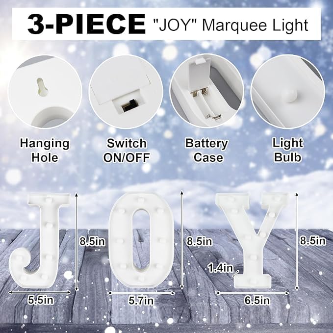 Letrero LED Joy, decoración navideña, 3 luces, batería, interior