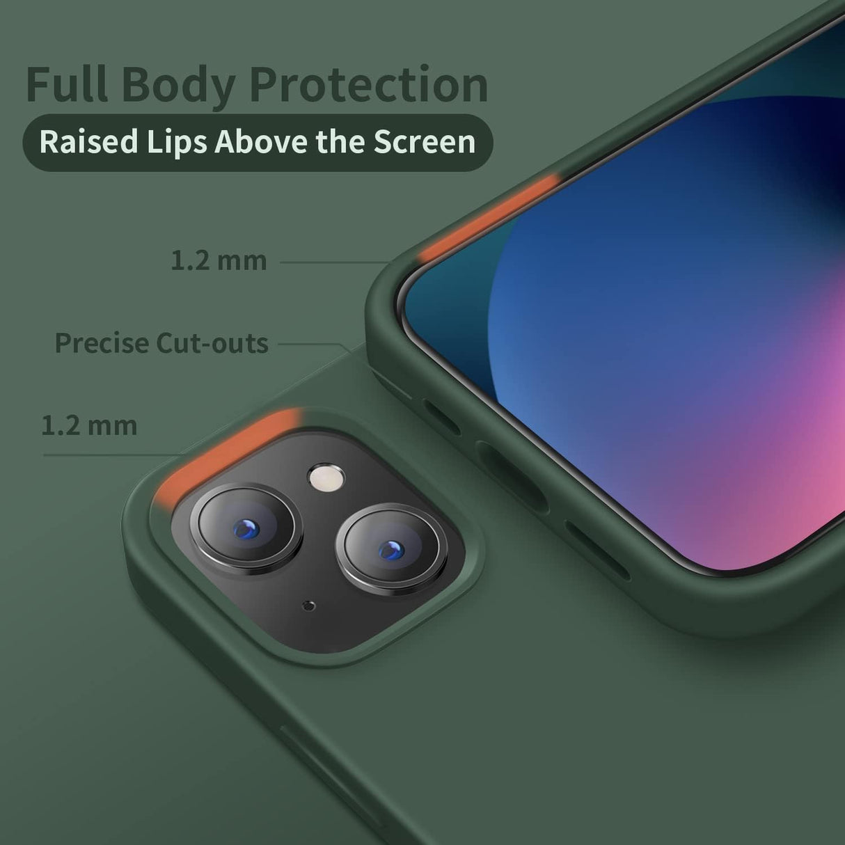 Cordking Funda diseñada para iPhone 13, funda protectora de silicona ultra delgada a prueba de golpes con forro de microfibra suave antiarañazos, 6.1 pulgadas, verde alpino
