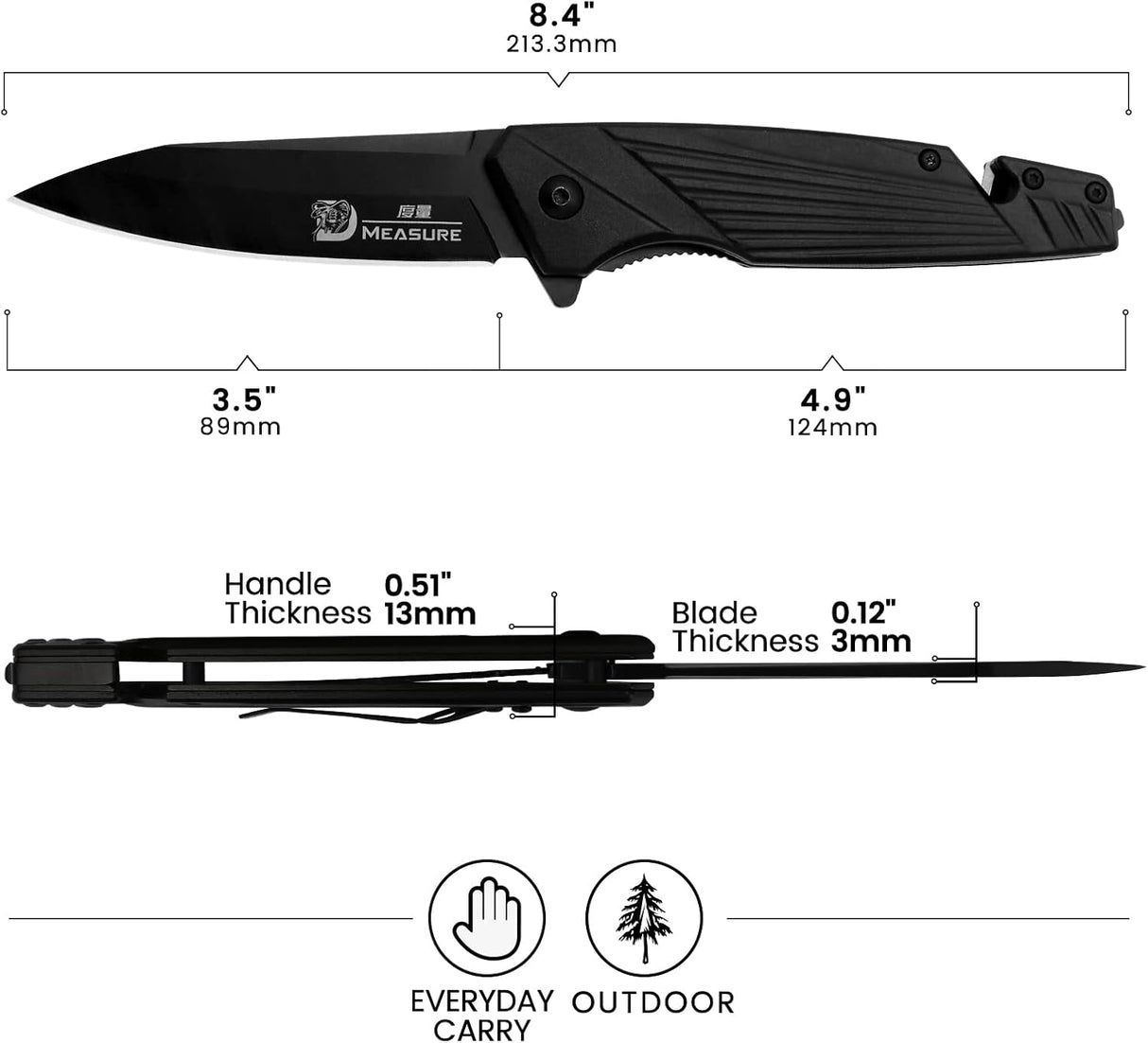 Cuchillo plegable con resorte asistido de correa