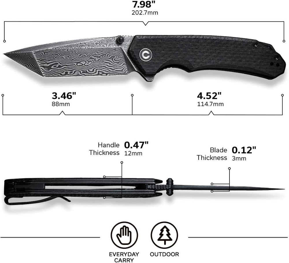 Cuchillo de Bolsillo Plegable Tanto Damasco 3.5 con Micarta