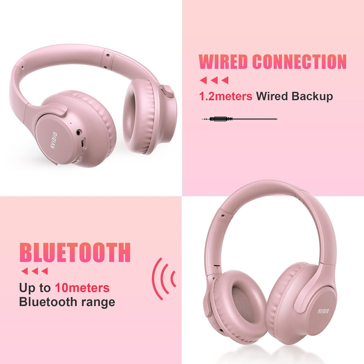 Auriculares Bluetooth KVIDIO, 65h, plegables, con micrófono