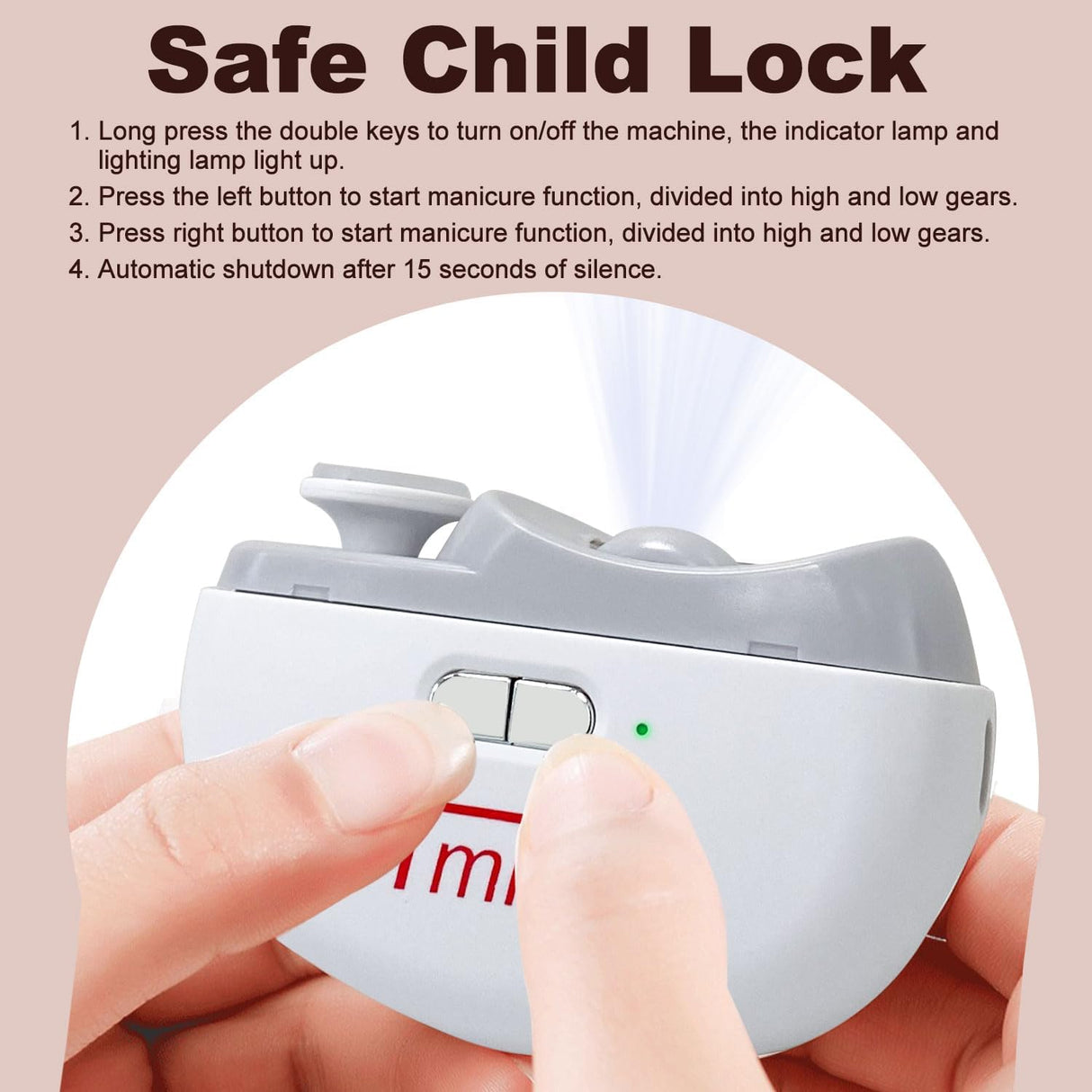 Cortauñas Eléctrico TMIN con Luz y 2 Velocidades, 2 en 1