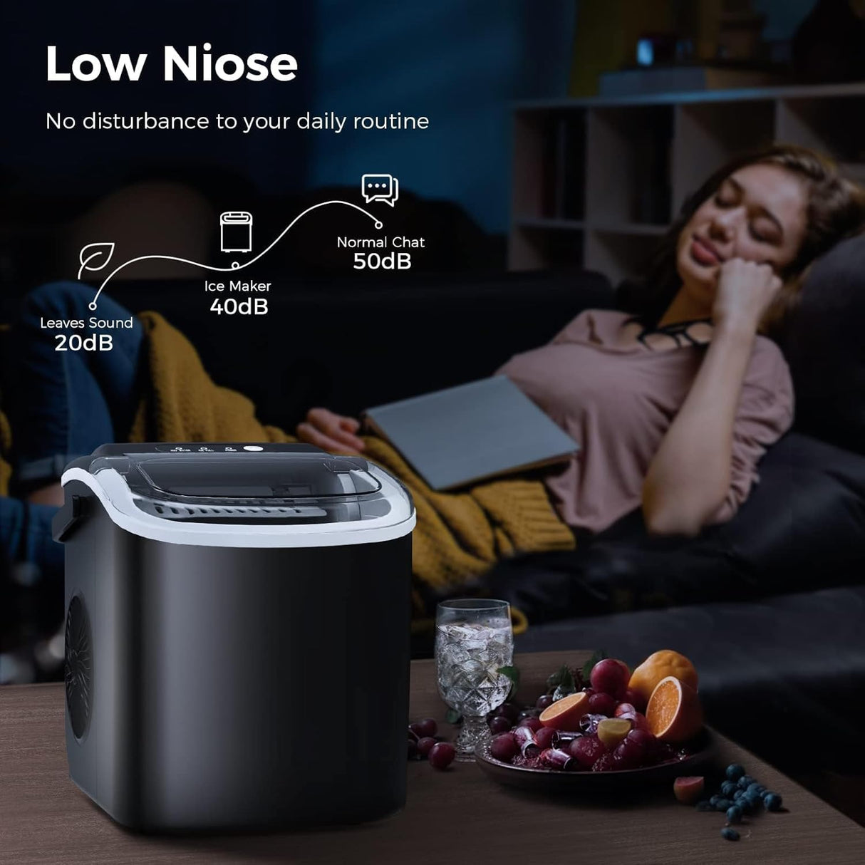 Máquina de Hielo Portátil, Auto-limpiante, 9 Cubos en 7 Mins