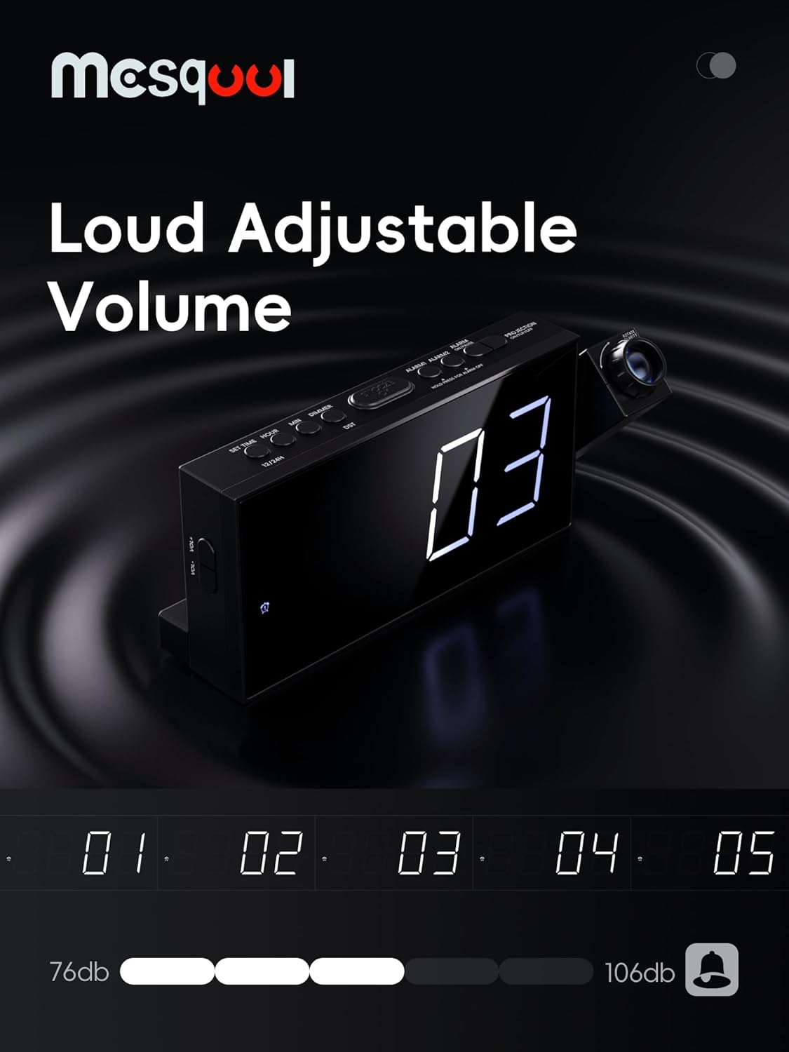 Reloj Despertador Digital Proyector con Vibrador y USB