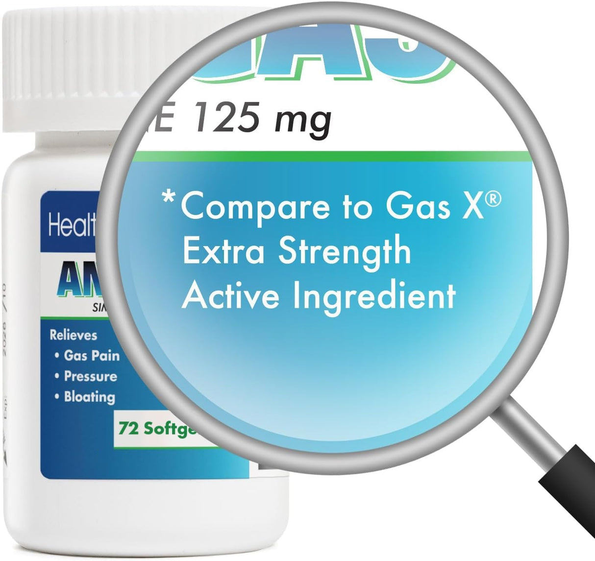 HealthA2Z® Gas Relief Simethicone, 125mg, Bloating & Gas, 72 unidades
