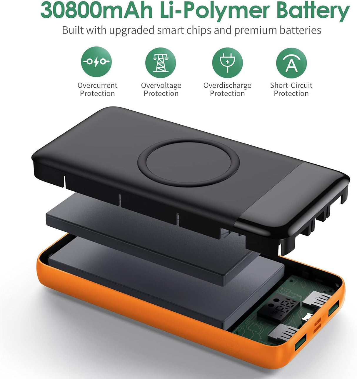 Cargador portátil inalámbrico 30800mAh 15W inteligente USB C