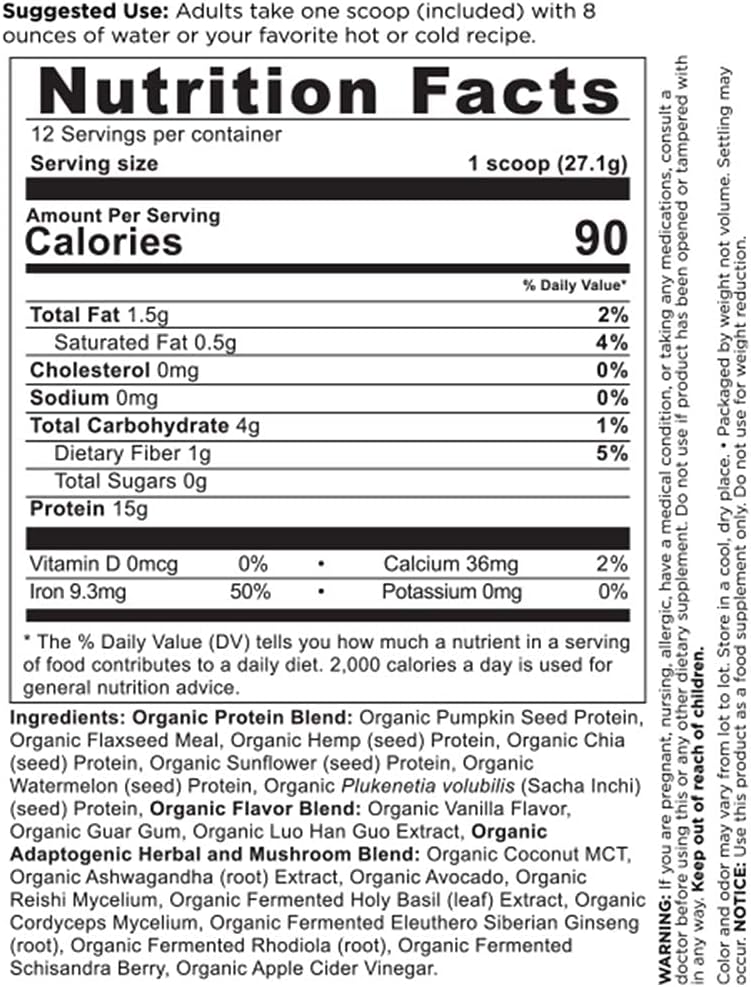 Proteína Vegetal Orgánica Vegana +, Sin Azúcar Añadido