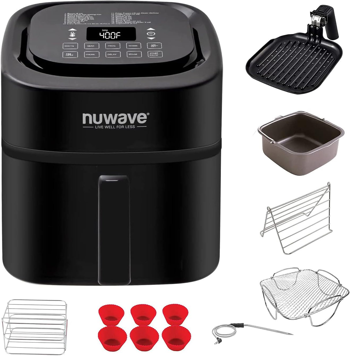 Freidora de aire Nuwave Brio 6 Qt, digital, con probe y accesorios.