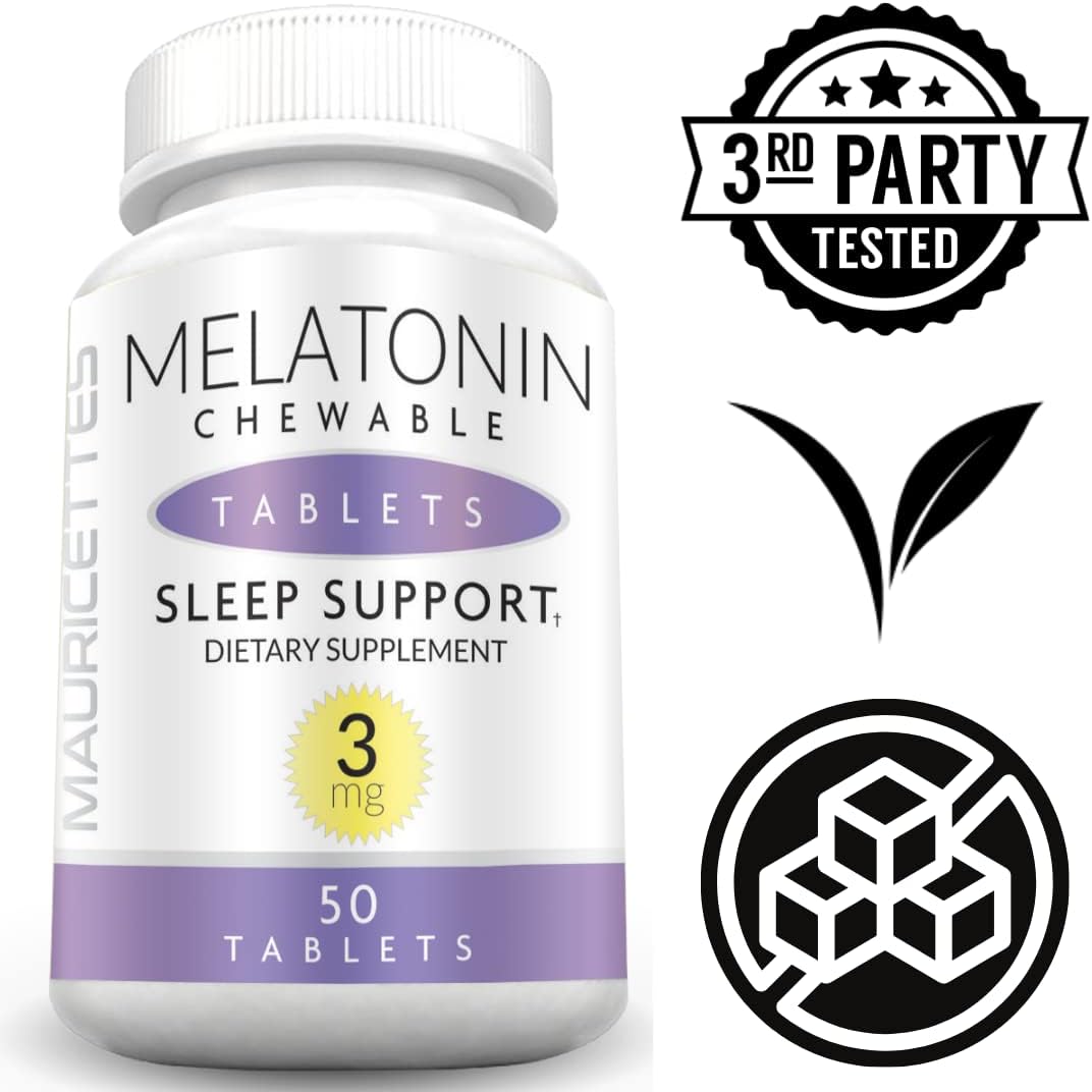 Tabletas Masticables de Melatonina 3mg, Soporte del Sueño, 50 Uds.