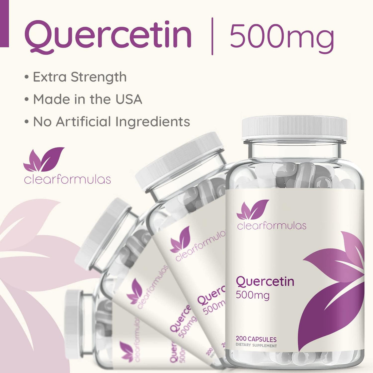 Suplemento de Quercetina Pura 500 mg, Dihidrato - 200 Cápsulas