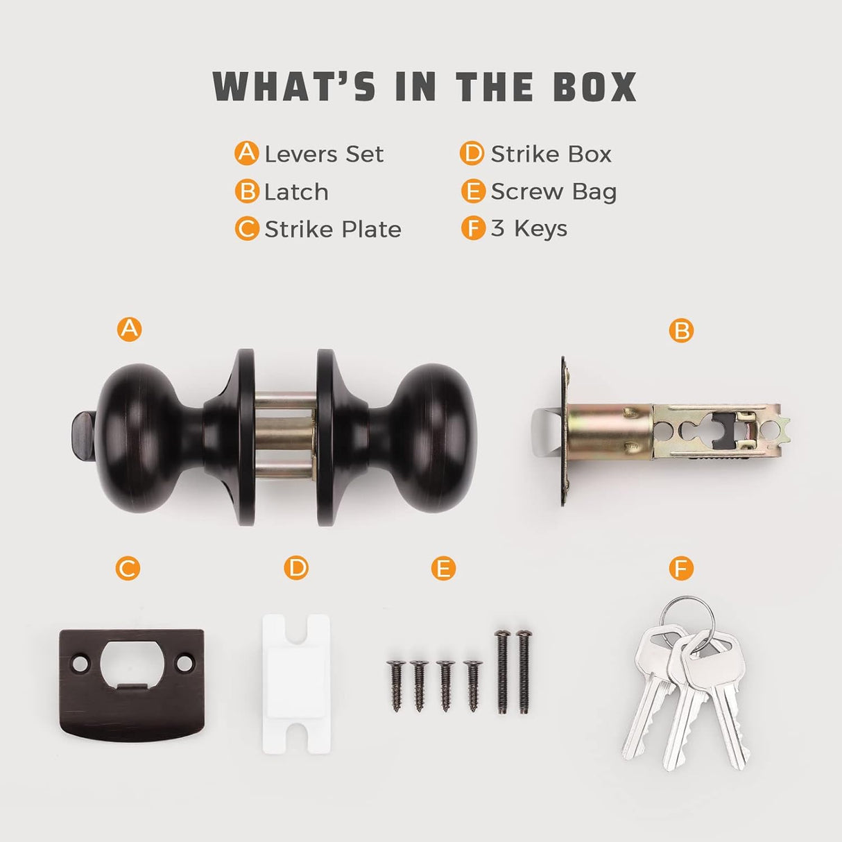 KNOBWELL - Pomo de acero macizo con diseño de bola antigua y cerrojo de seguridad interior para puerta de bodega, dormitorio y baño, 5766