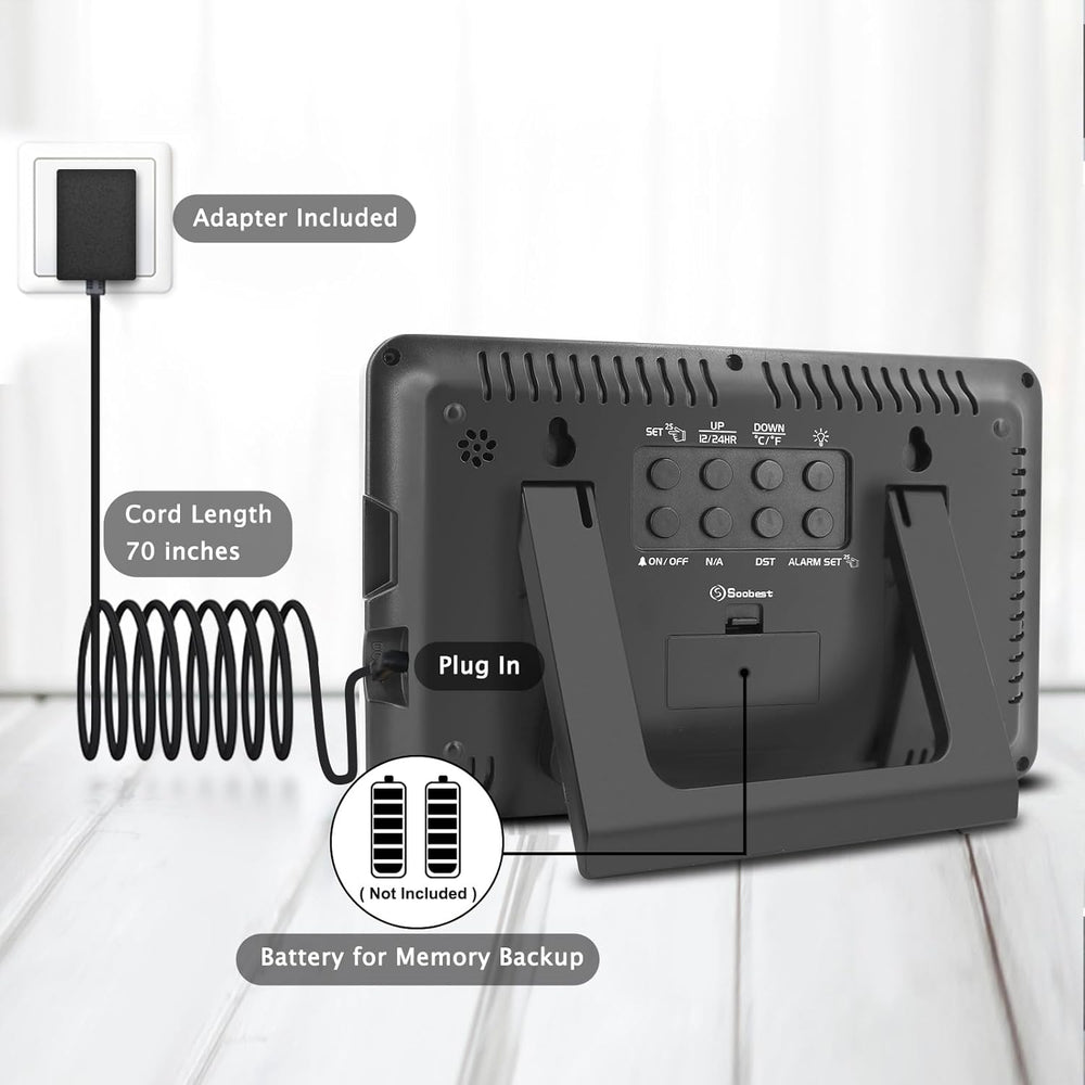 Reloj de Pared Digital Grande con Calendario y Alarma 12/24hr