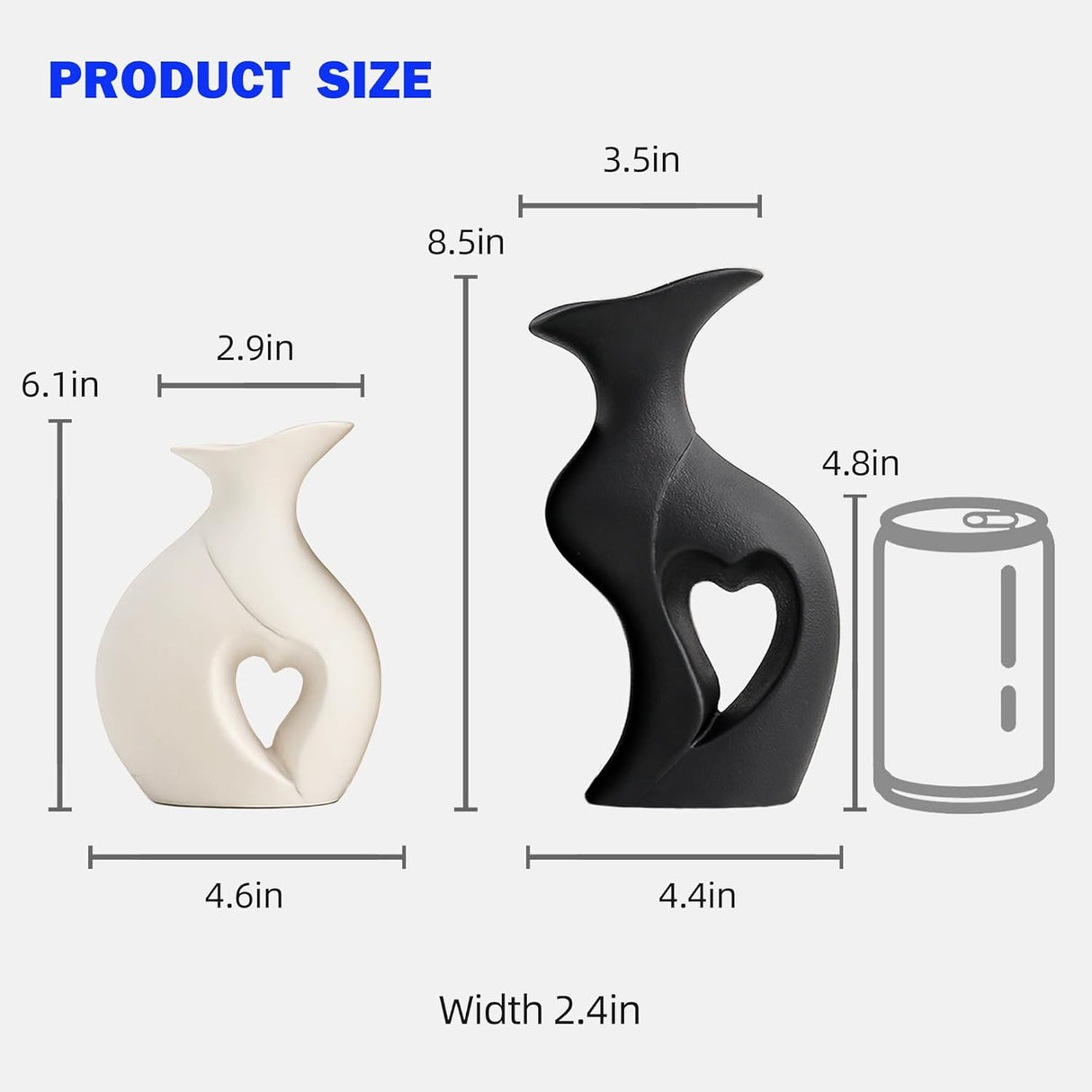 Jarrones de cerámica en forma de corazón, set de 2, moderno