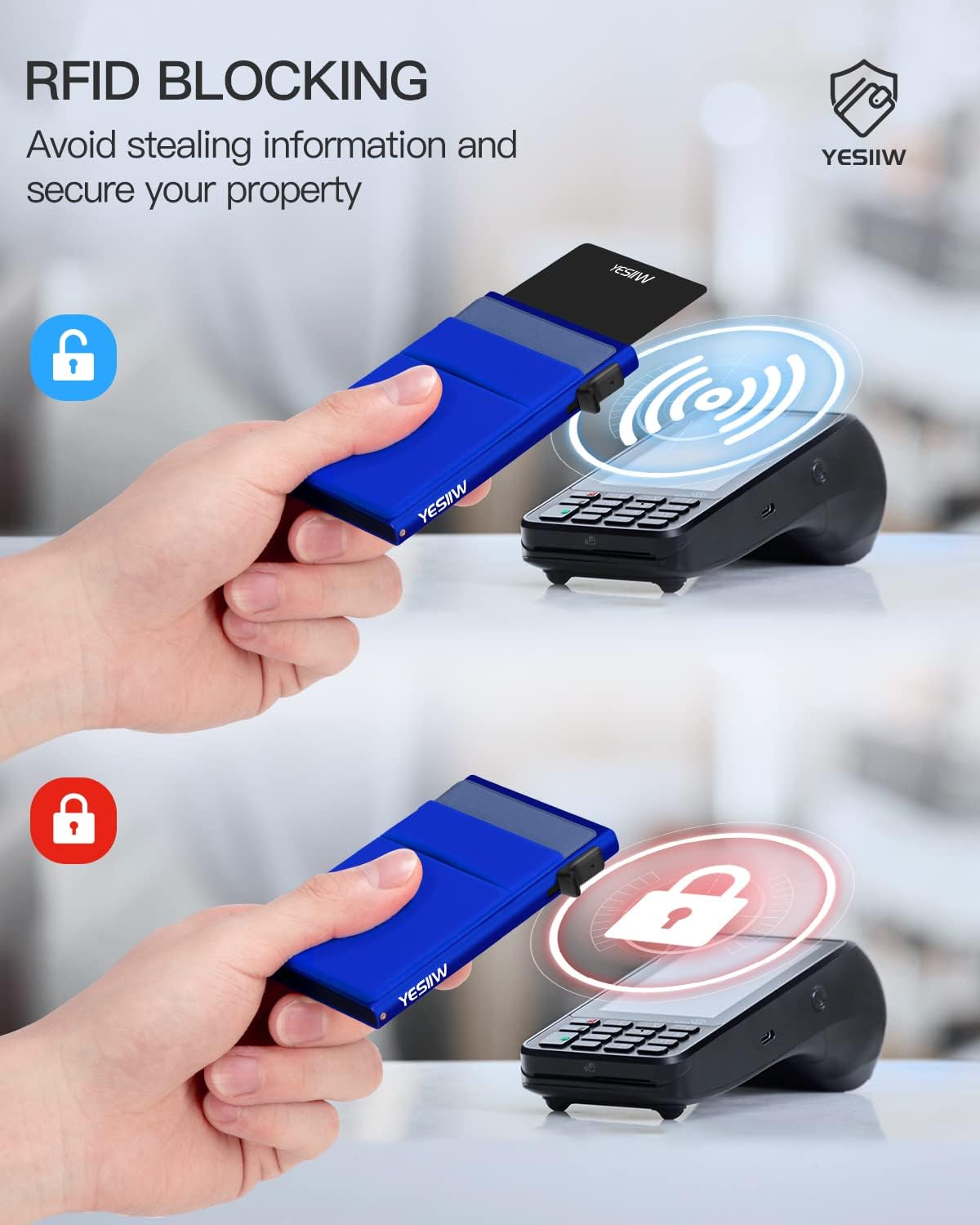 Porta tarjetas RFID YESIIW con bolsillo para dinero y monedas