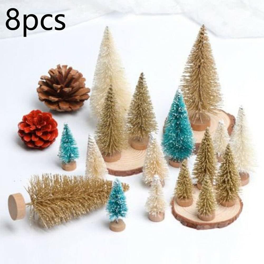 8 Pcs Árboles Navideños Artificiales con Base de Madera