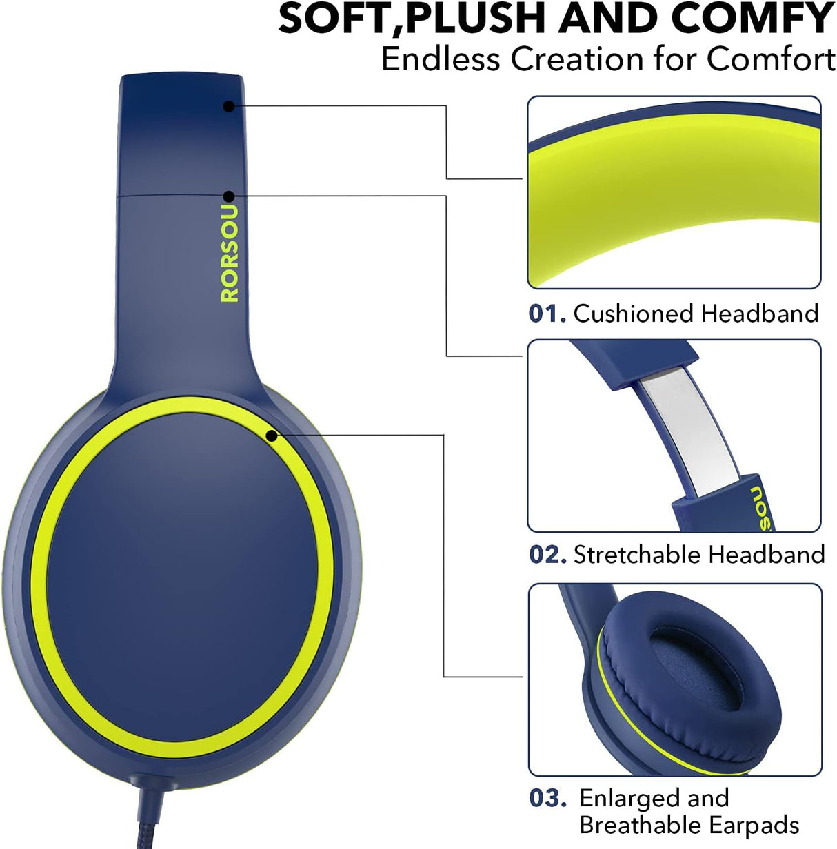 Auriculares RORSOU R10 con micrófono, ligeros y portátiles