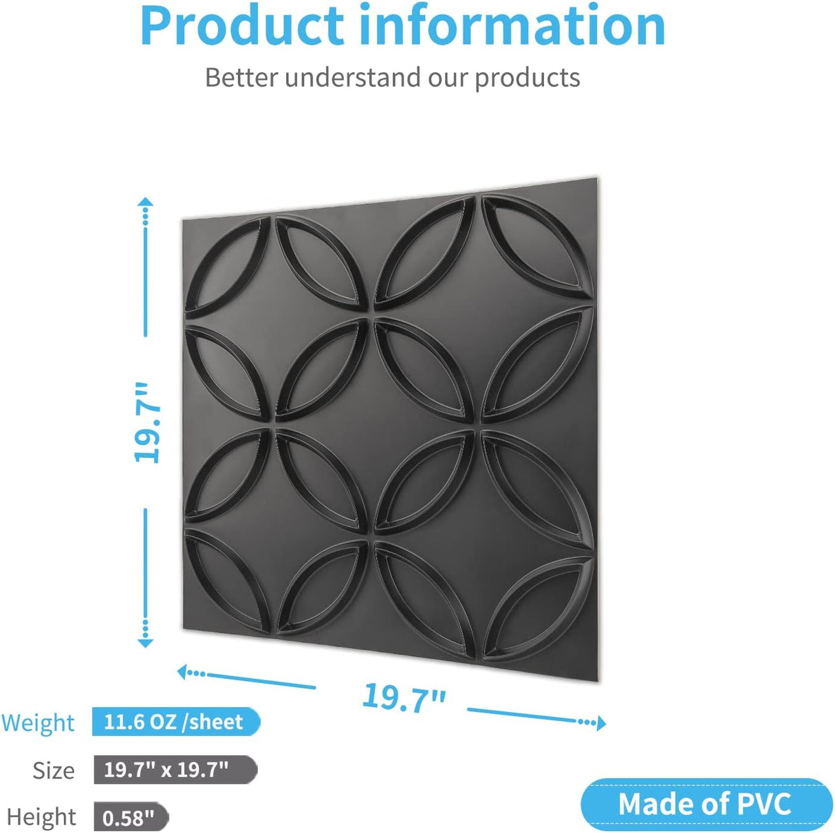 Panel de pared 3D de PVC con círculos entrelazados en negro