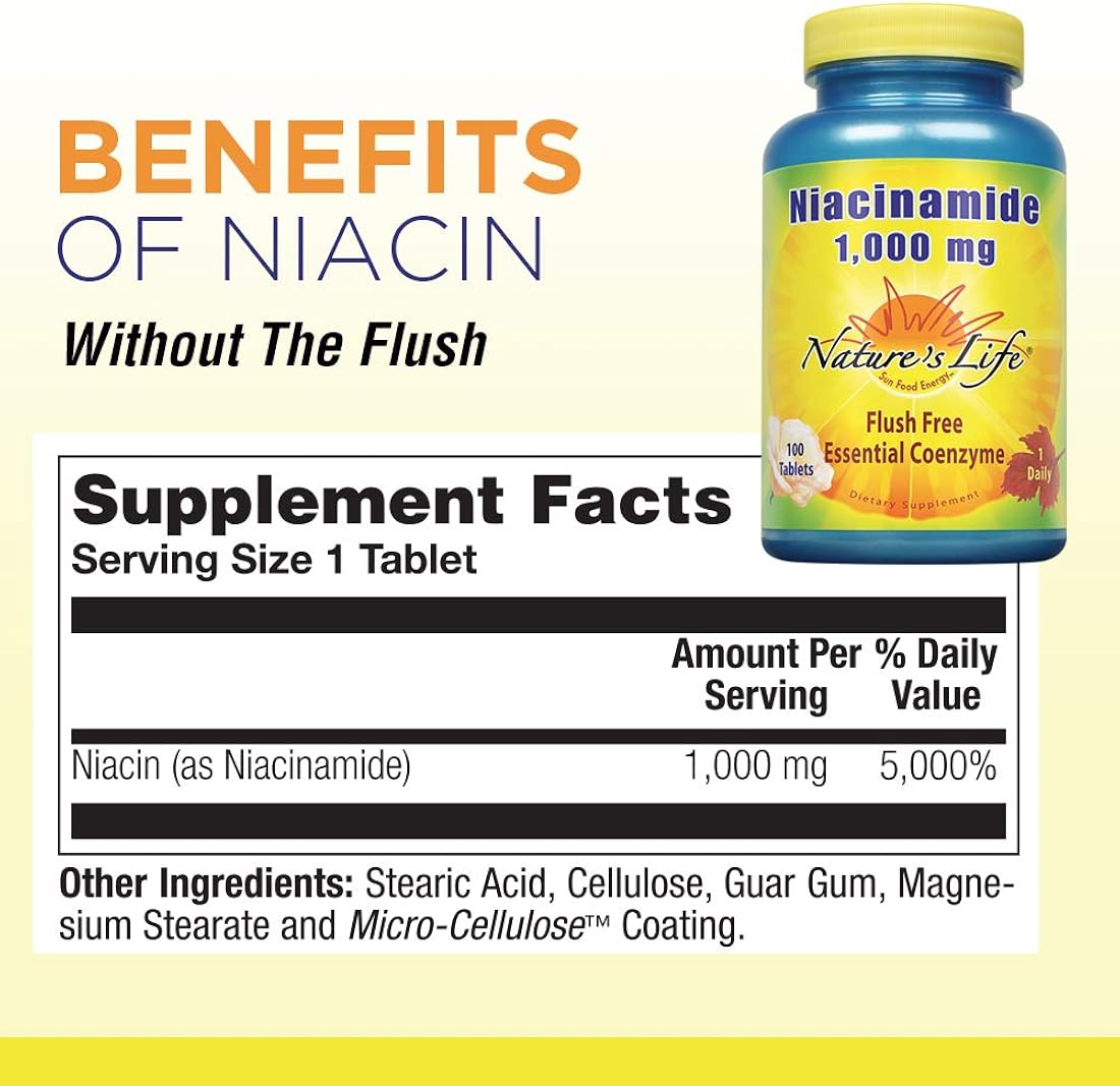 Suplemento Niacinamida, 1000 mg con vitamina B3 100 und