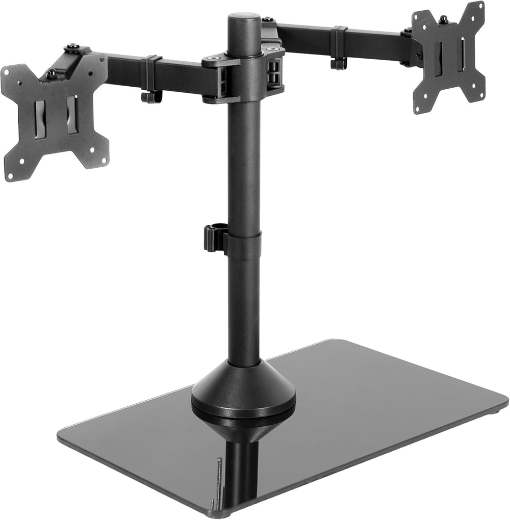 Soporte Doble para Monitores VIVO, Base de Vidrio, STAND-V002FG