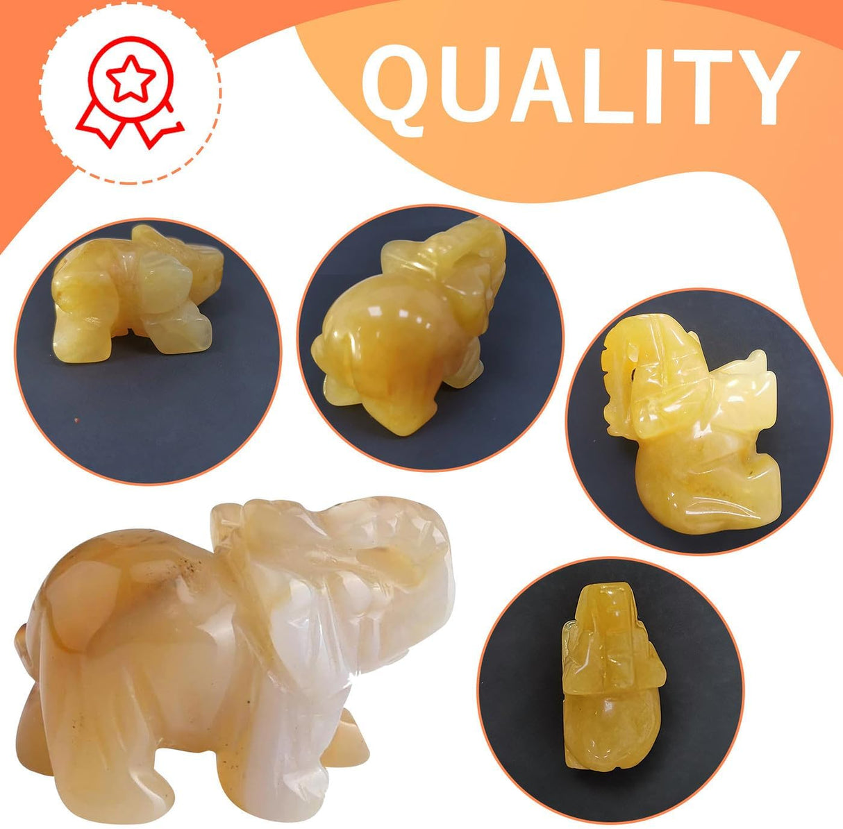 QINJIEJIE Cristales de jade amarillo, decoración de elefante