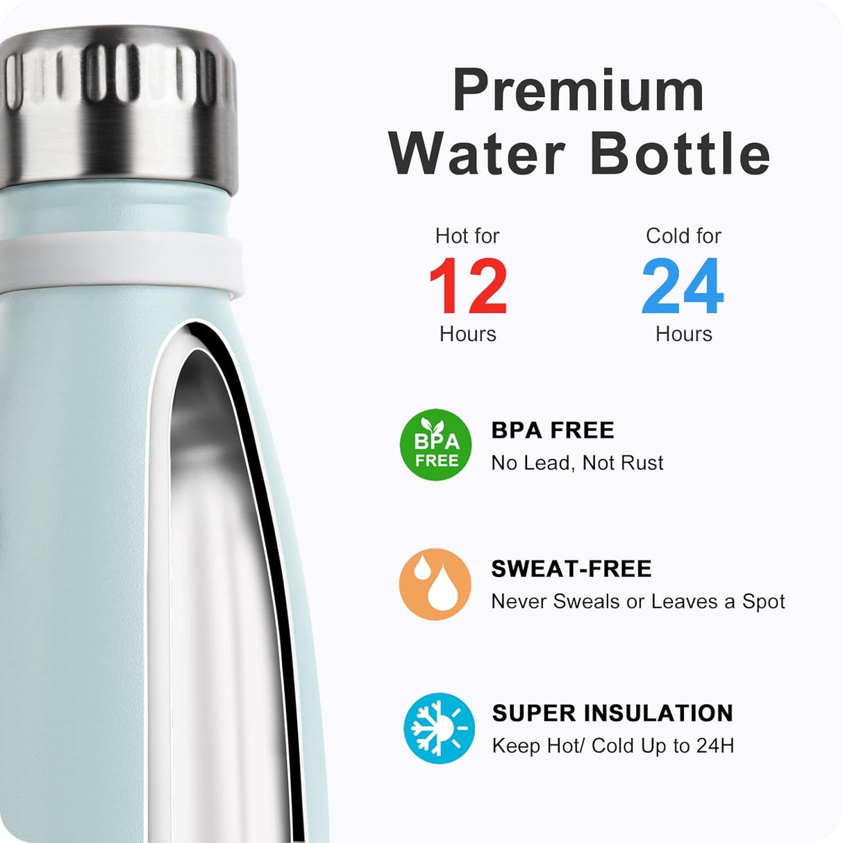 Botella de Agua 12 oz - Acero Inoxidable Aislada - Antifugas