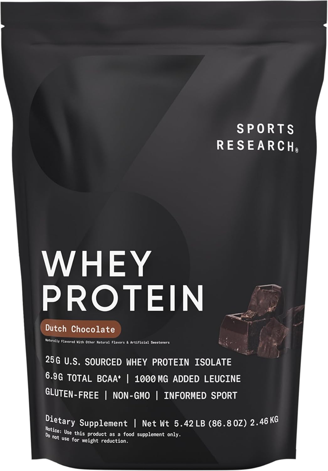 Sports Research Proteína de suero de leche – Nutrición deportiva aislada de suero en polvo para construcción muscular magra y recuperación de entrenamiento – Bolsa de 5 libras en polvo de proteína a