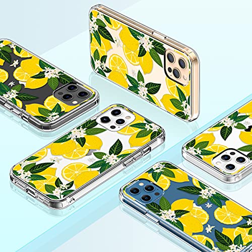GiiKa Funda para iPhone 12 Pro Max con protector de pantalla, transparente cuerpo completo a prueba de golpes de protección floral niñas mujeres caso duro con TPU parachoques cubierta teléfono caso para iPhone 12 Pro Max, amarillo limones
