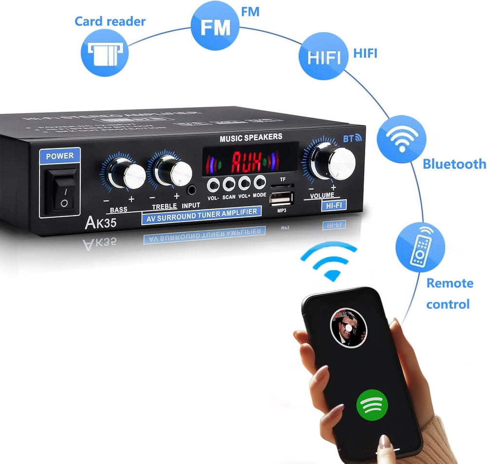 Amplificador Estéreo Mini 200W 2.0 Canales Bluetooth 5.0 AK35