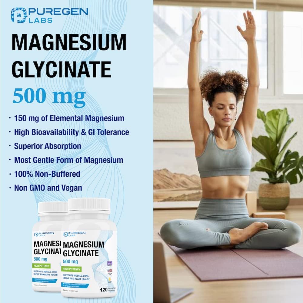 Magnesio Glicinato 500mg Veggie Caps, Alta Absorción, 240 cápsulas