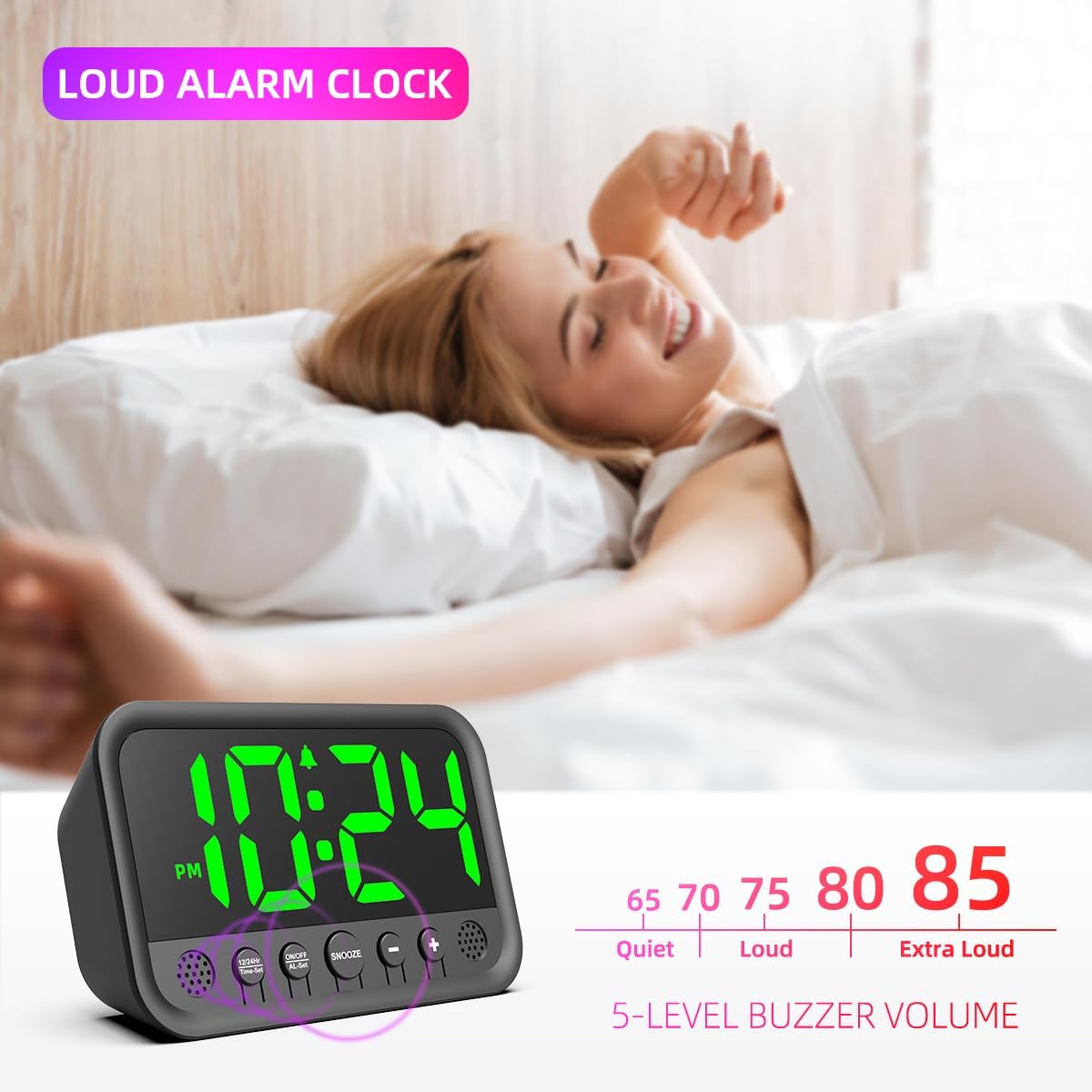 Reloj Digital LED Pequeño con Alarma Fuerte y Función Snooze