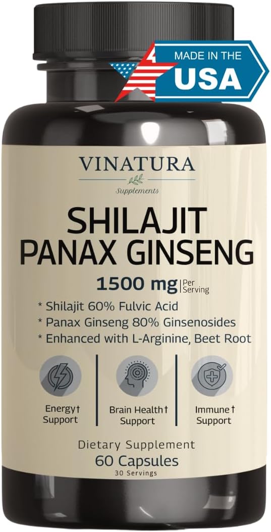 Suplemento Shilajit Pure Himalayan 1500 mg con Panax Ginseng