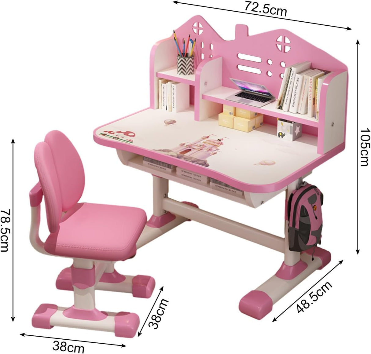 Set Escritorio y Silla Ajustable para Niñas, Ergonómico, con Cajón
