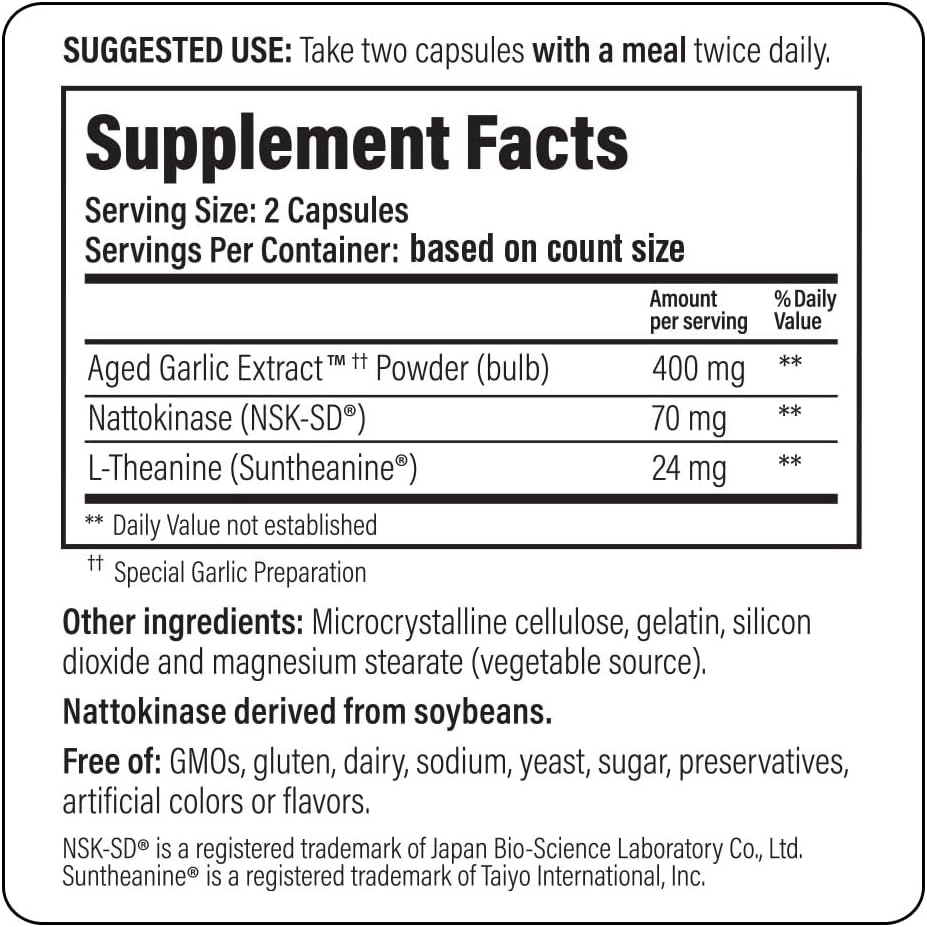 Fórmula 109 de extracto de ajo envejecido salud arterial