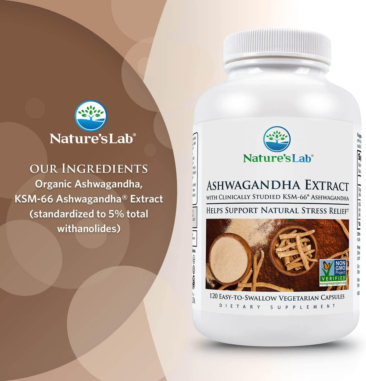 Extracto de Ashwagandha KSM 66 - Nature's Lab, 120 cápsulas