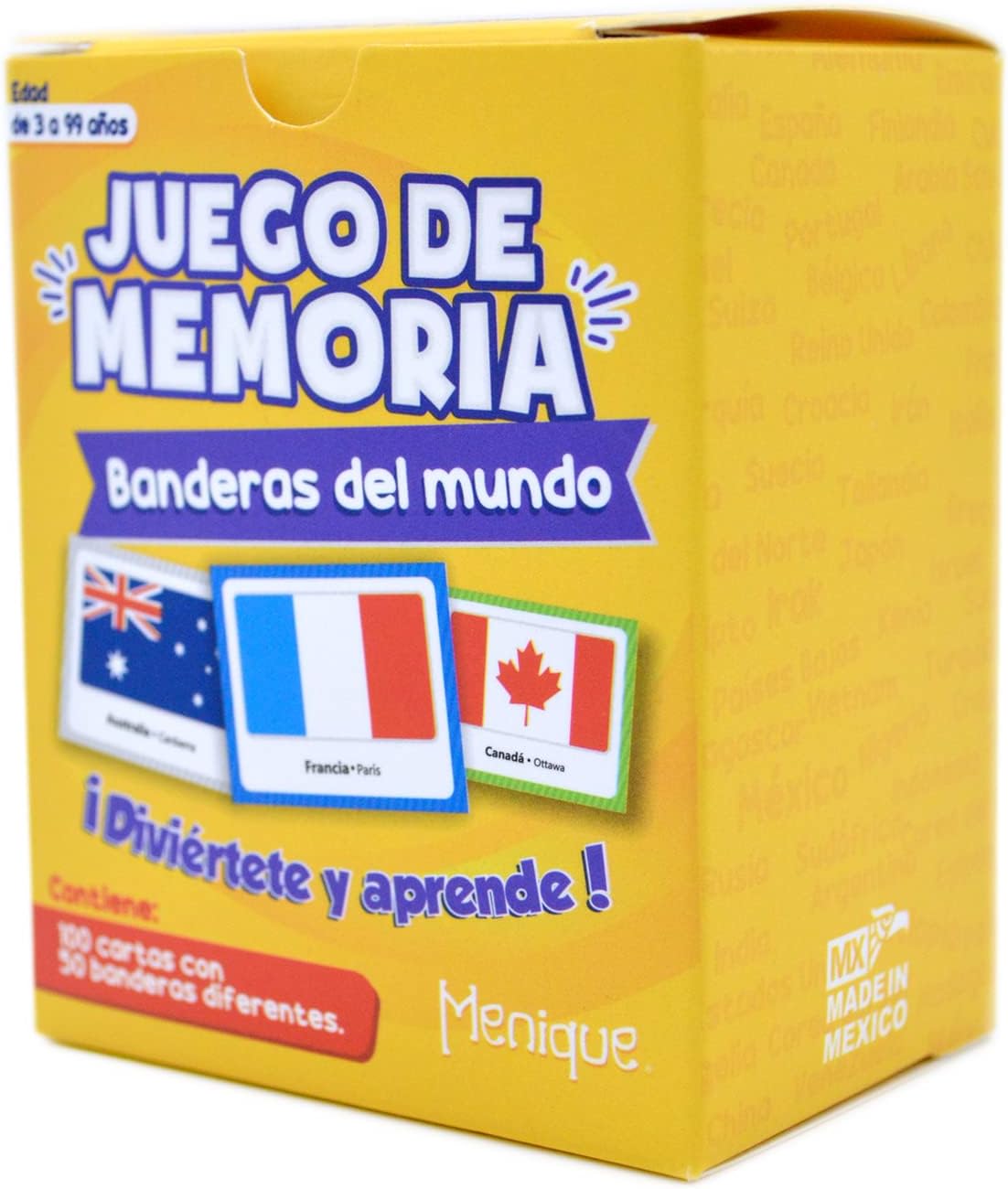Juego de Memoria de Banderas Menique, 100 Fichas, 50 Pairs
