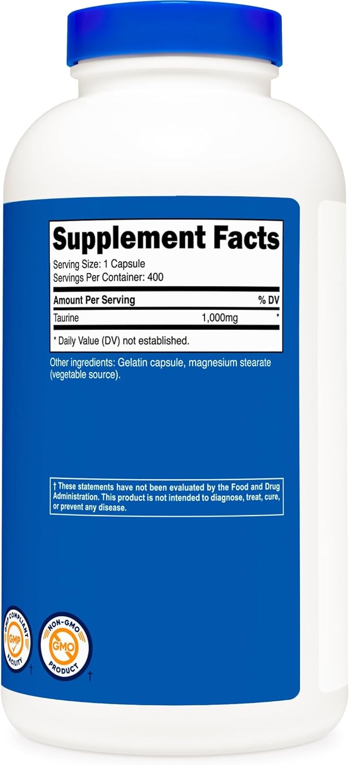 Suplementos Taurina 1000 mg, 400 cápsulas