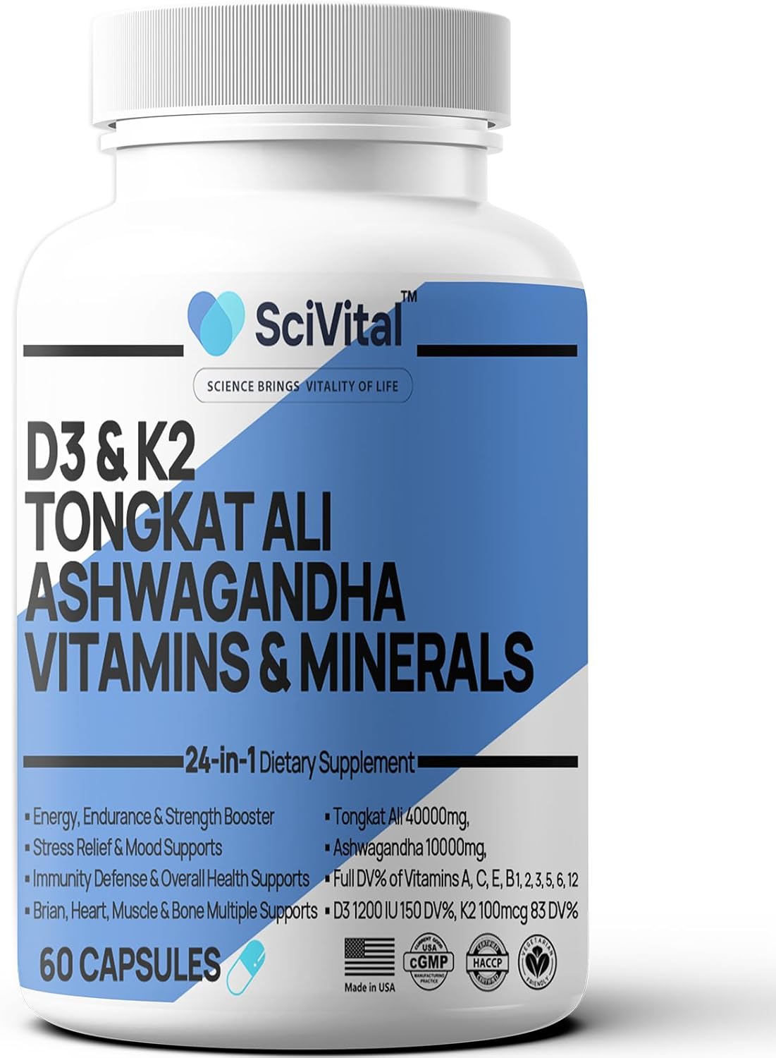 Suplemento Ashwagandha y Tongkat Ali 60 Cápsulas 10000mg