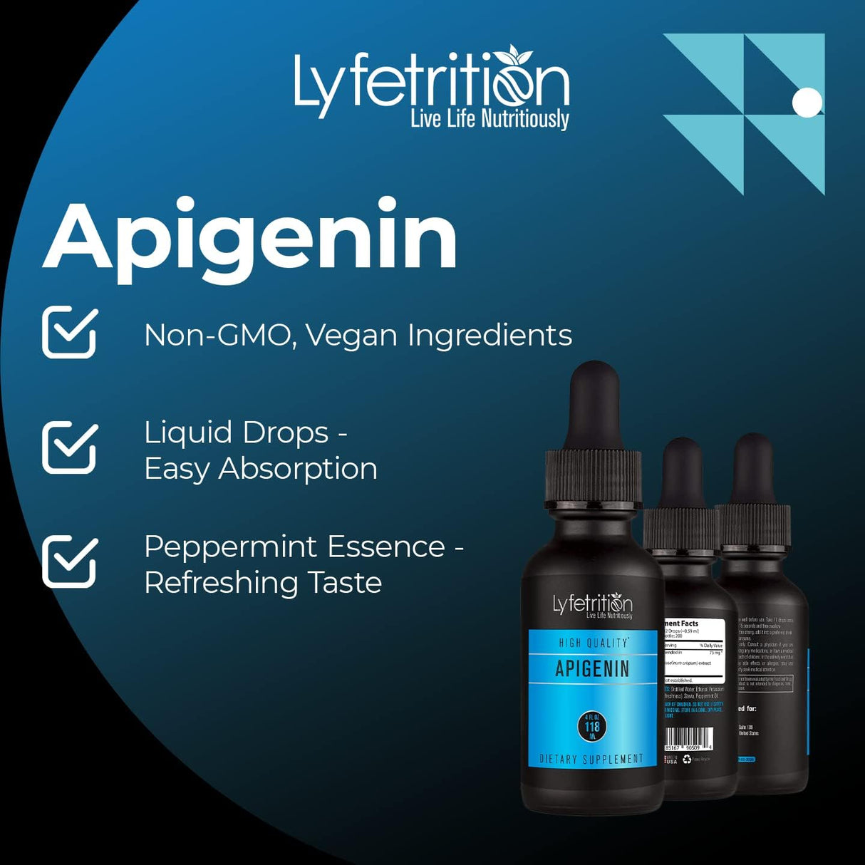 Suplemento de apigenina de 70 mg líquido de 4 onzas Lyfetrition