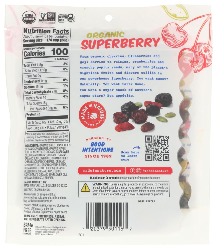 Mezcla de Frutos Secos Superberry | Made in Nature | 5 oz (6 Pack)