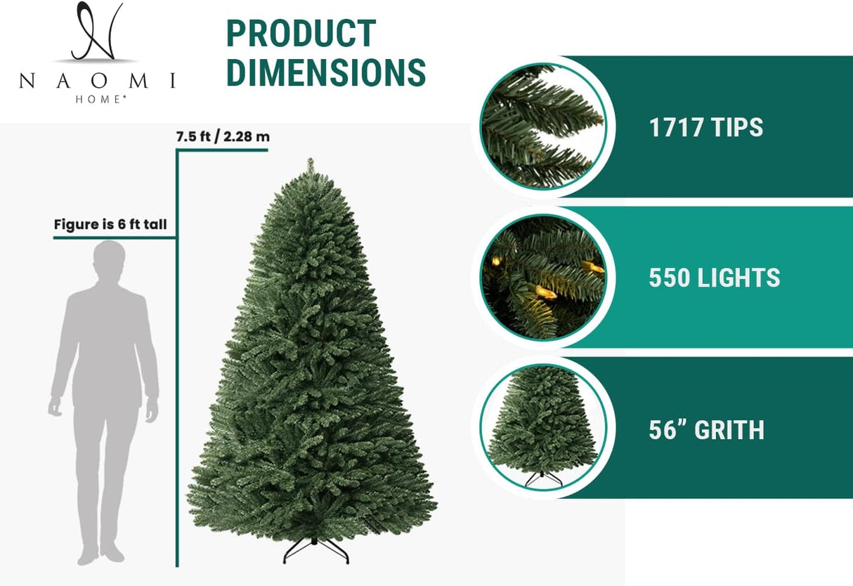 Árbol de Navidad Artificial de 7.5ft con Luces, Modelo Prelit