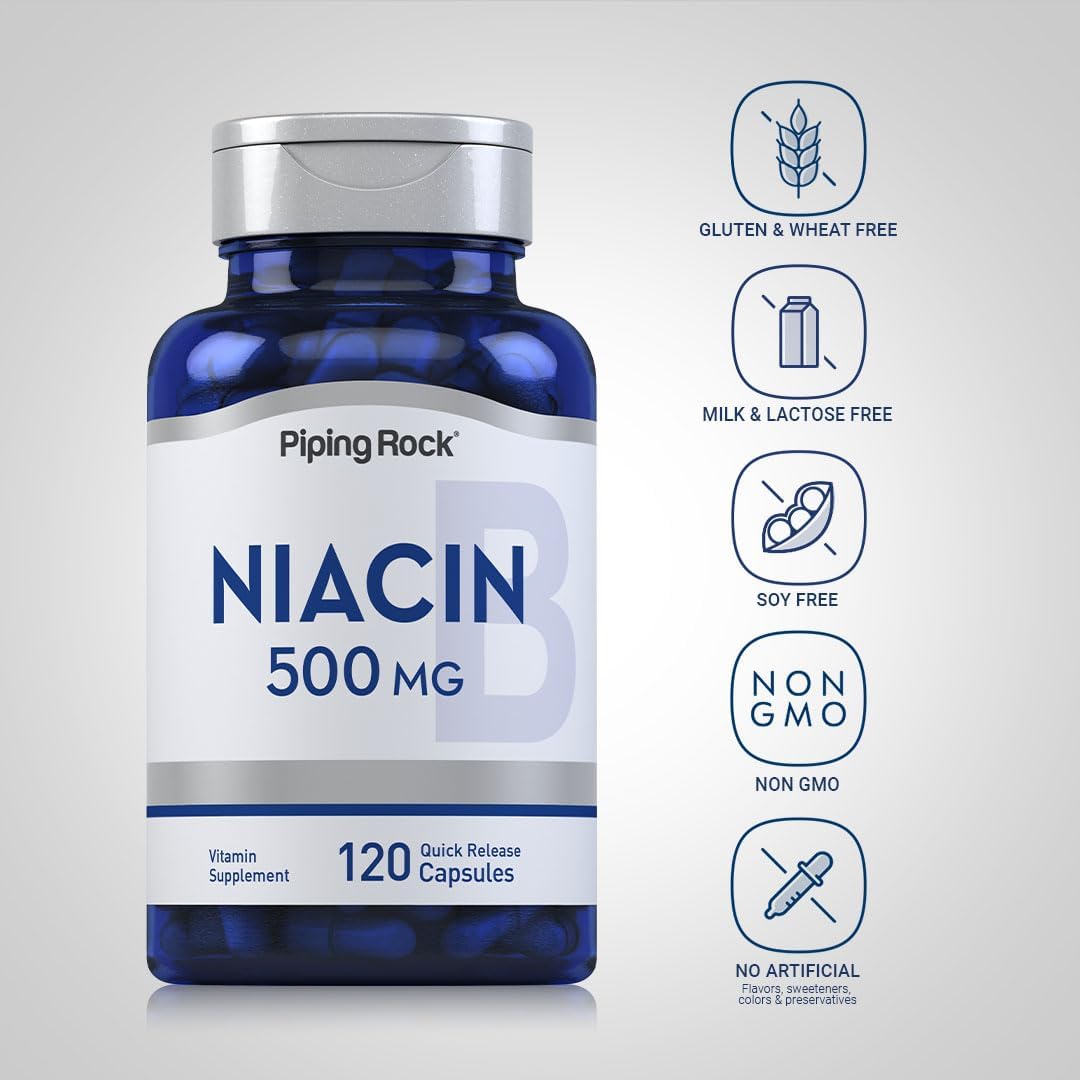 Niacina 500mg Piping Rock | 120 Cápsulas | No GMO, Sin Gluten