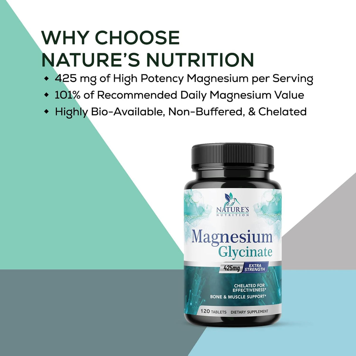 Suplemento Glicinato de magnesio 425 mg con calcio vegano