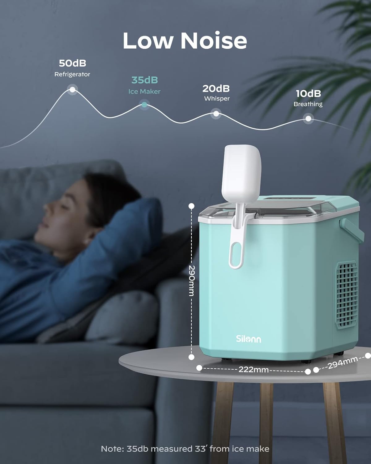 Máquina de Hielo Silonn, portátil, 26 lbs/día, 9 cubos/6 min