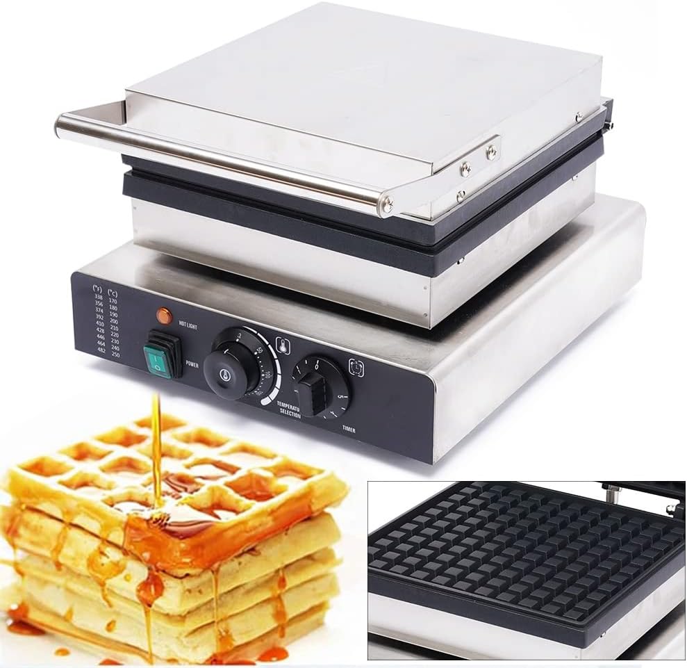 Máquina de Waffles Comercial, 110V, Antiadherente, Control T°