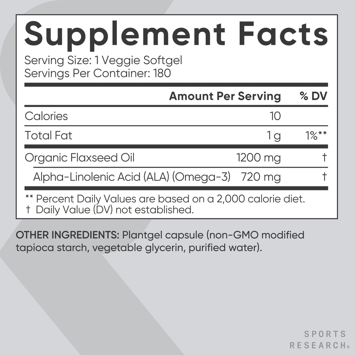 Suplemento de Aceite de Linaza Vegano Sports Research 180 Softgels