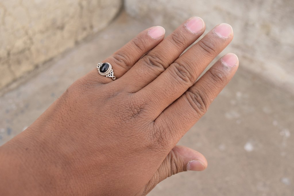 Anillo de Piedra Ónix Negro Plata 925 Para Mujer Talla 5 Navidad