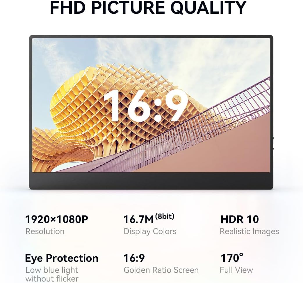 Monitor portátil AYY 15 FHD 1080P USB C HDMI, soporte incluido