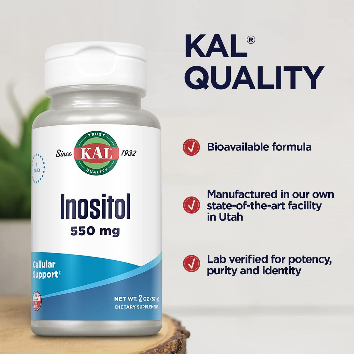 KAL Polvo de Inositol 550mg, Salud Cerebral, 102 Servings