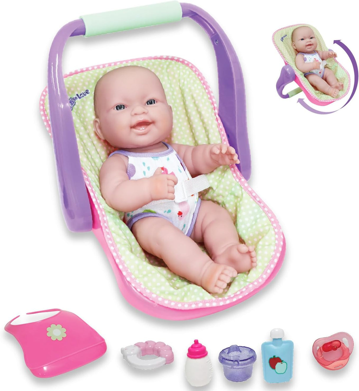 Muñeca JC Toys 14 con Silla de Auto, Posable y Impermeable