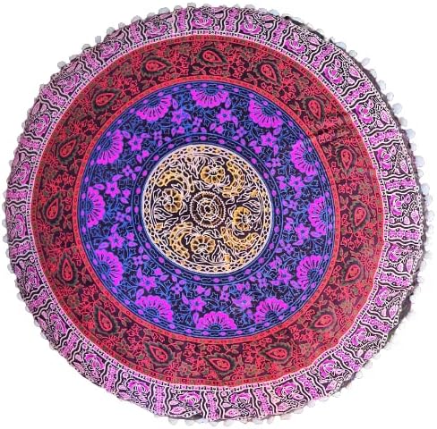 Funda bohemia para cojín, de 32 pulgadas, con diseño de mandala, para meditación, decorativa, otomana, grande, para exteriores, decoración del hogar, decoración de arte en el hogar, redonda, con pompones de algodón, cómoda